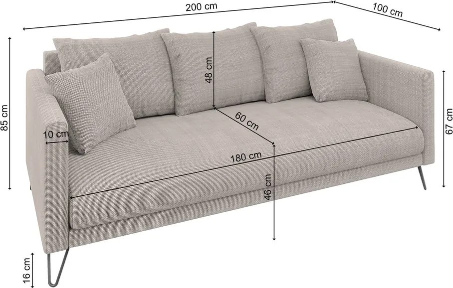 Divano marrone chiaro con rivestimento in ciniglia 200 cm Freya – Ropez