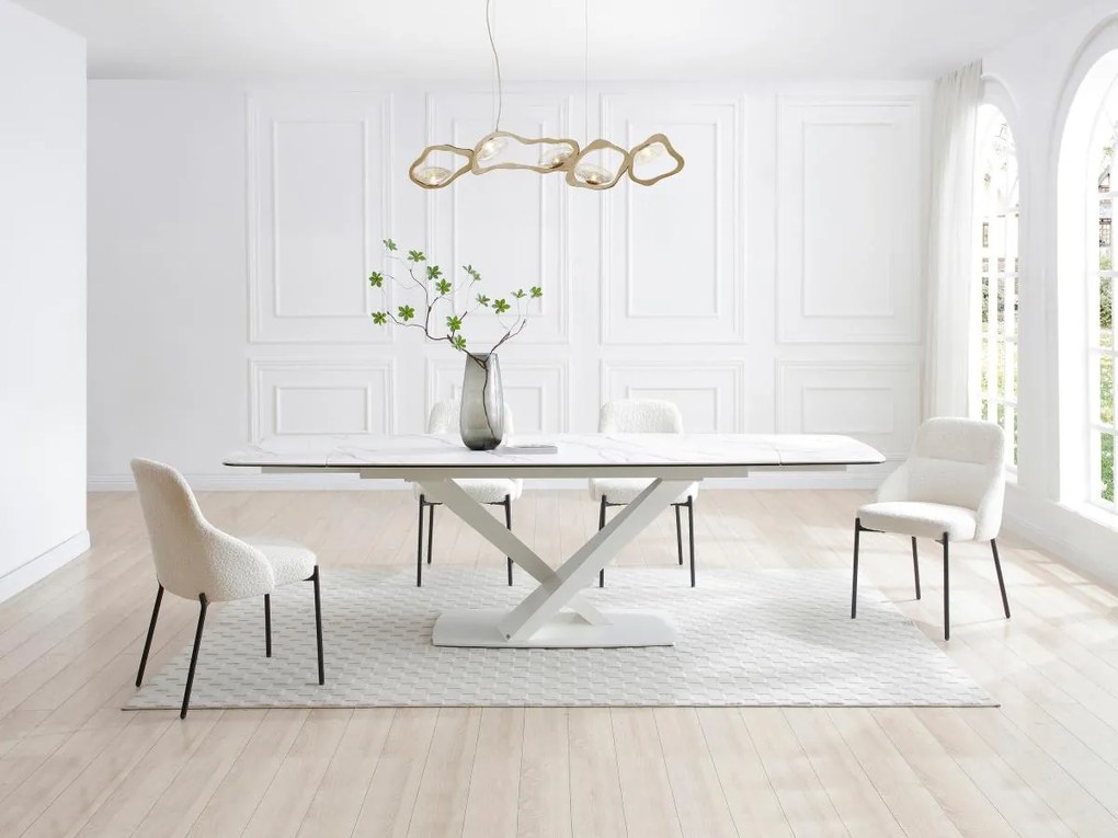 Tavolo da pranzo allun. 6-10px Vetro Ceramica Metallo Effetto marmo Bianco - MALENA della Maison Céphy