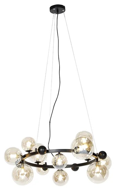 Lampadario Art Déco nero con vetro ambrato 12 luci - David