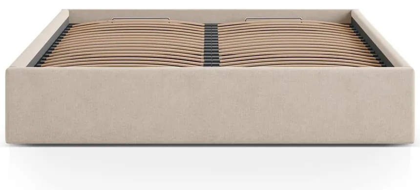 Letto matrimoniale imbottito marrone chiaro con contenitore/senza testiera con rete inclusa 200x200 cm Susan – Micadoni