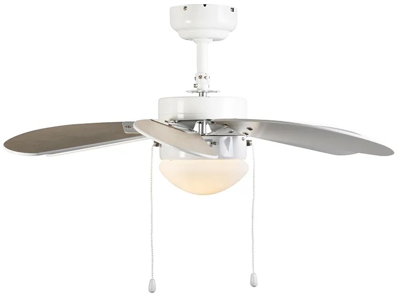 Ventilatore da soffitto bianco con stampa legno 80 cm con interruttore a catena - Fresh
