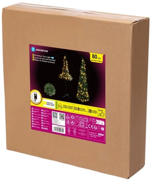 Aigostar - Albero di Natale LED da esterno 80xLED/230V 1,2m IP44 verde bianco caldo