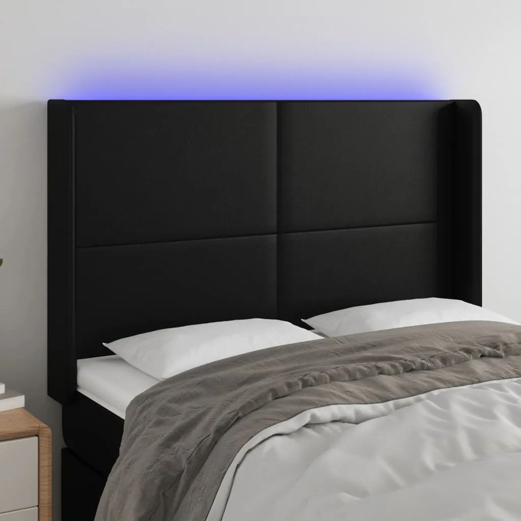 Testiera A Led Nera 147x16x118/128 Cm İn Similpelle /