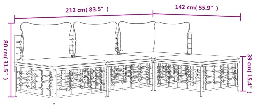 Set Divani da Giardino 4 pz con Cuscini Antracite in Polyrattan