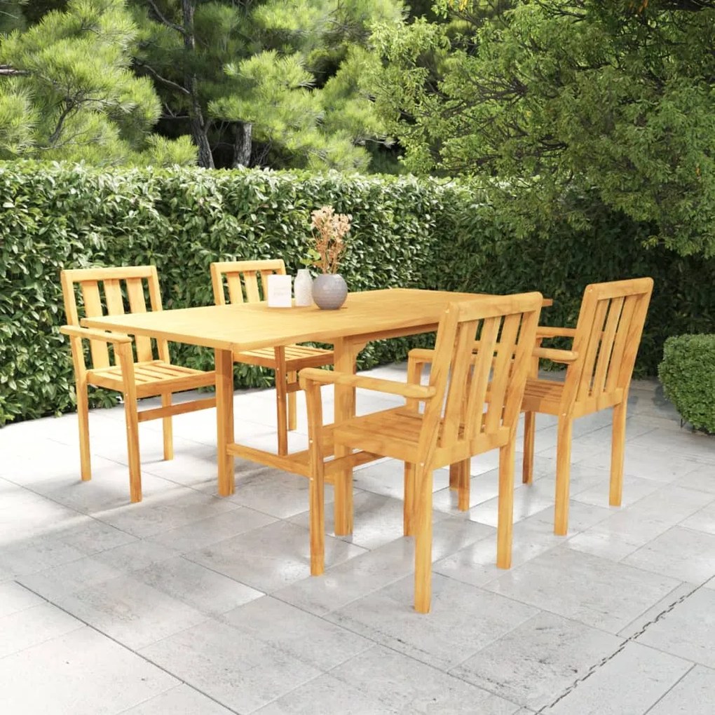 Set Da Pranzo Da Giardino 5 Pz İn Legno Massello Di Teak /