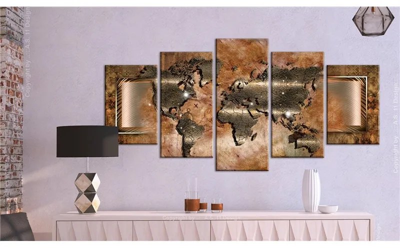 Quadro  Mappa di acciaio  Colore Oro, Dimensioni e Misure 100x50