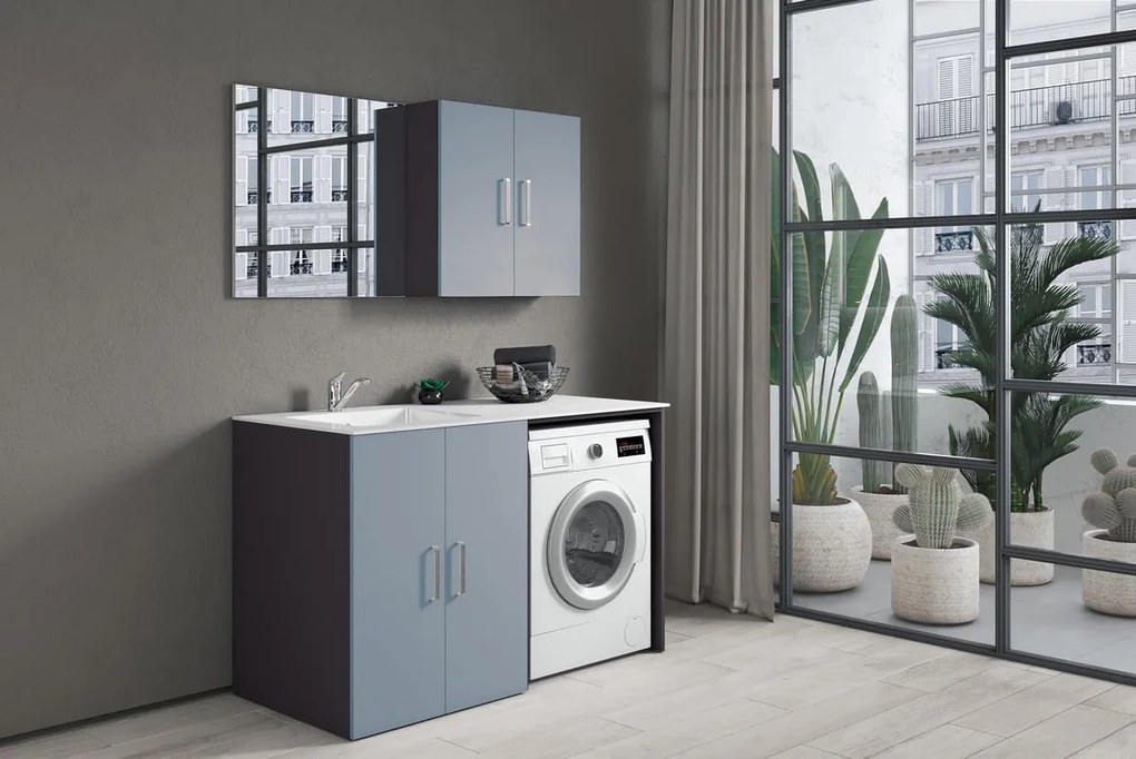 Pensile bagno Desi laccato indaco e grigio ombra, 2 ante P 20 x L 70 x H 70 cm