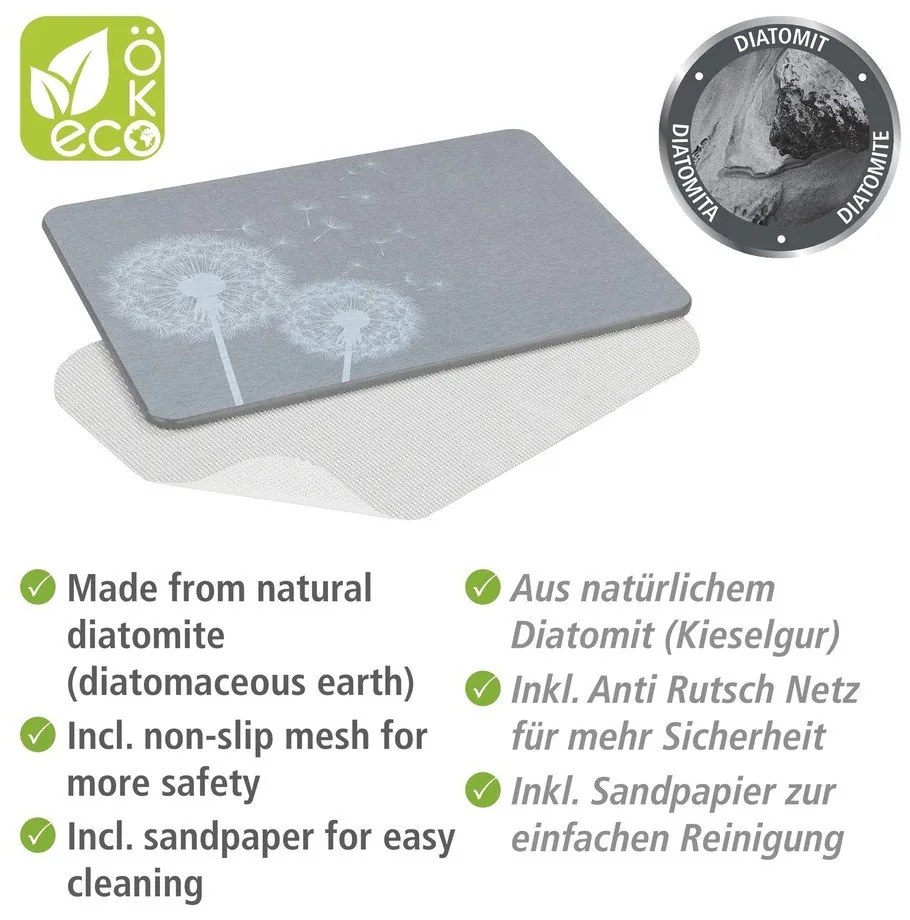 Tappetino da bagno grigio in terra di diatomee 39x60 cm Astera - Wenko