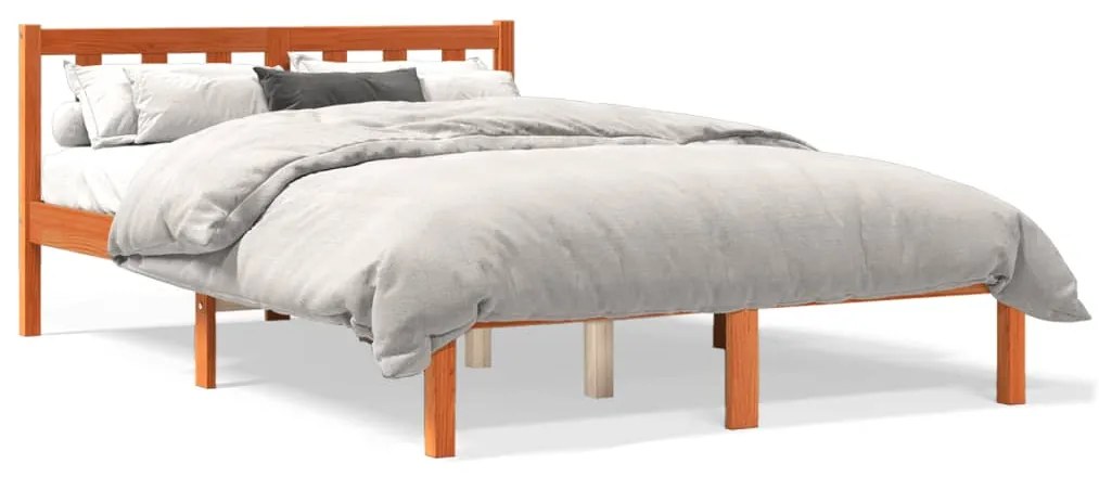 Letto Senza Materasso Marrone Cera 140x190 Cm İn Legno Di Pino /
