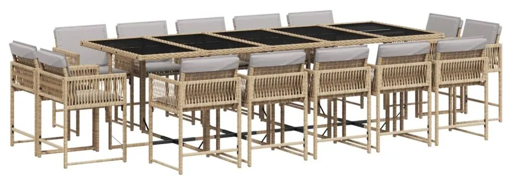 Set pranzo da giardino 15 pz con cuscini beige misto polyrattan