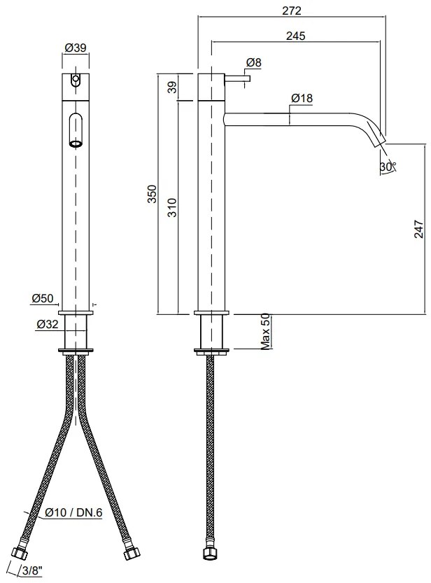 Antonio lupi design ayati ay303lu miscelatore alto monocomando da piano h 35 cm acciaio lucido