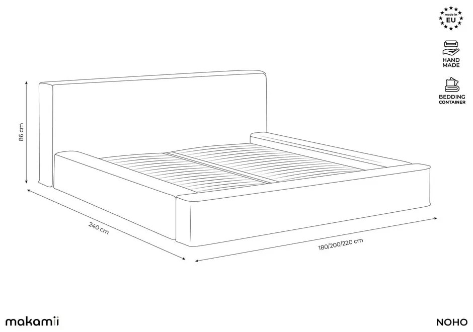 Letto matrimoniale imbottito grigio tortora con contenitore e rete inclusi 140x200 cm Noho – Makamii