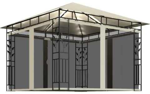 Gazebo con Zanzariera e Luci LED 3x3x2,73 m Crema