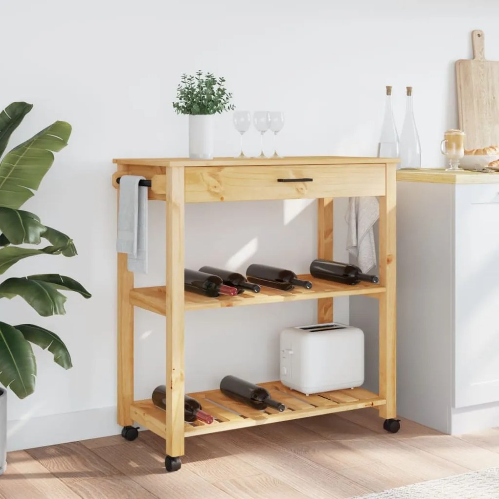 Carrello da cucina monza 84x40x90 cm in legno massello di pino