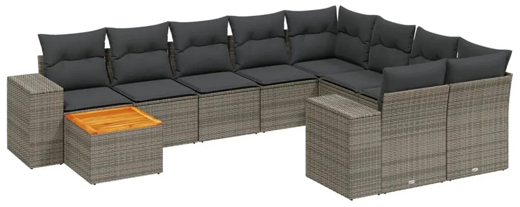 Set Divani da Giardino 11 pz con Cuscini in Polyrattan Grigio