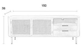 Tavolo TV in rattan crema 150x55 cm Amaya - White Label