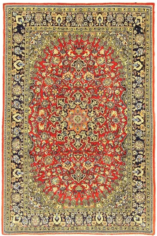 Ghom Tappeto 210x140 Rosso (Iran) Annodato A Mano