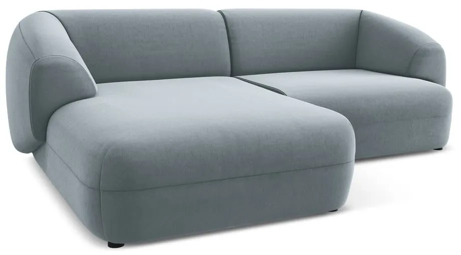 Divano angolare azzurro (con penisola a sinistra) con rivestimento in velluto Moana – Makamii