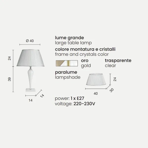 Lampada da tavolo RAVEL 40x63 cm in vetro lavorato a mano Oro