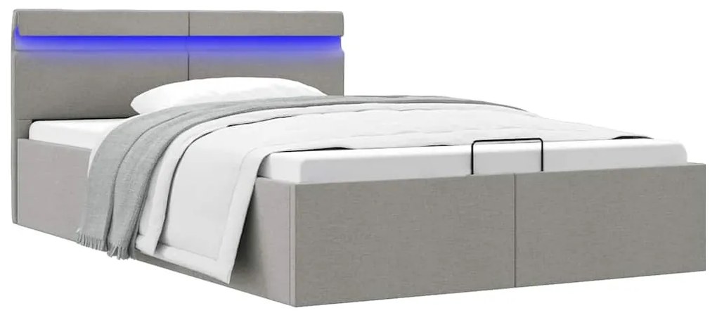 Giroletto Con Contenitore E Led Grigio Chiaro Tessuto 140x200cm /