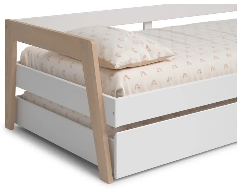 Letto da bambini estraibile bianco in pino massiccio con contenitore con rete inclusa 90x200 cm Carrie – Marckeric