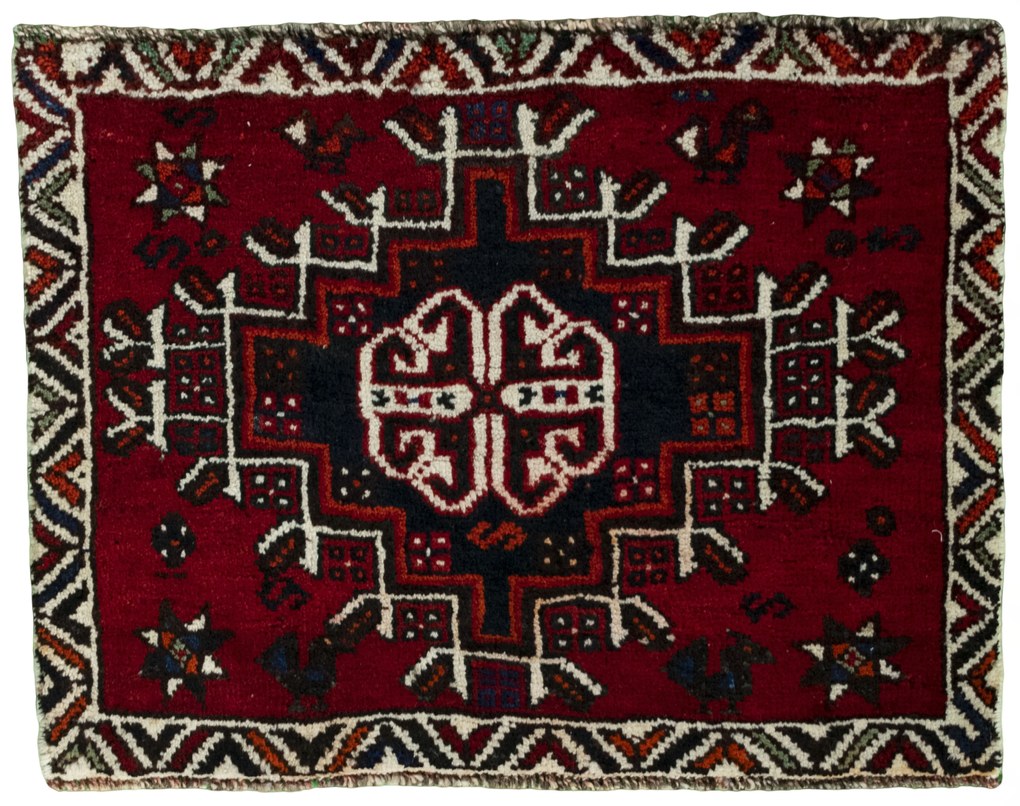 Shiraz Tappeto 70 x 50 Rosso (Iran) Annodato A Mano