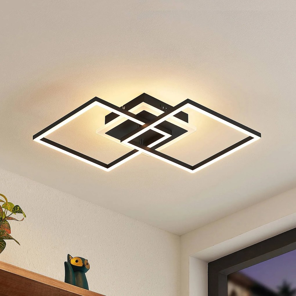 Plafoniera a LED Fjardo Lindby, dimmerabile, Nero, Soggiorno / Sala da pranzo, Alluminio, Moderno, Plafoniera LED