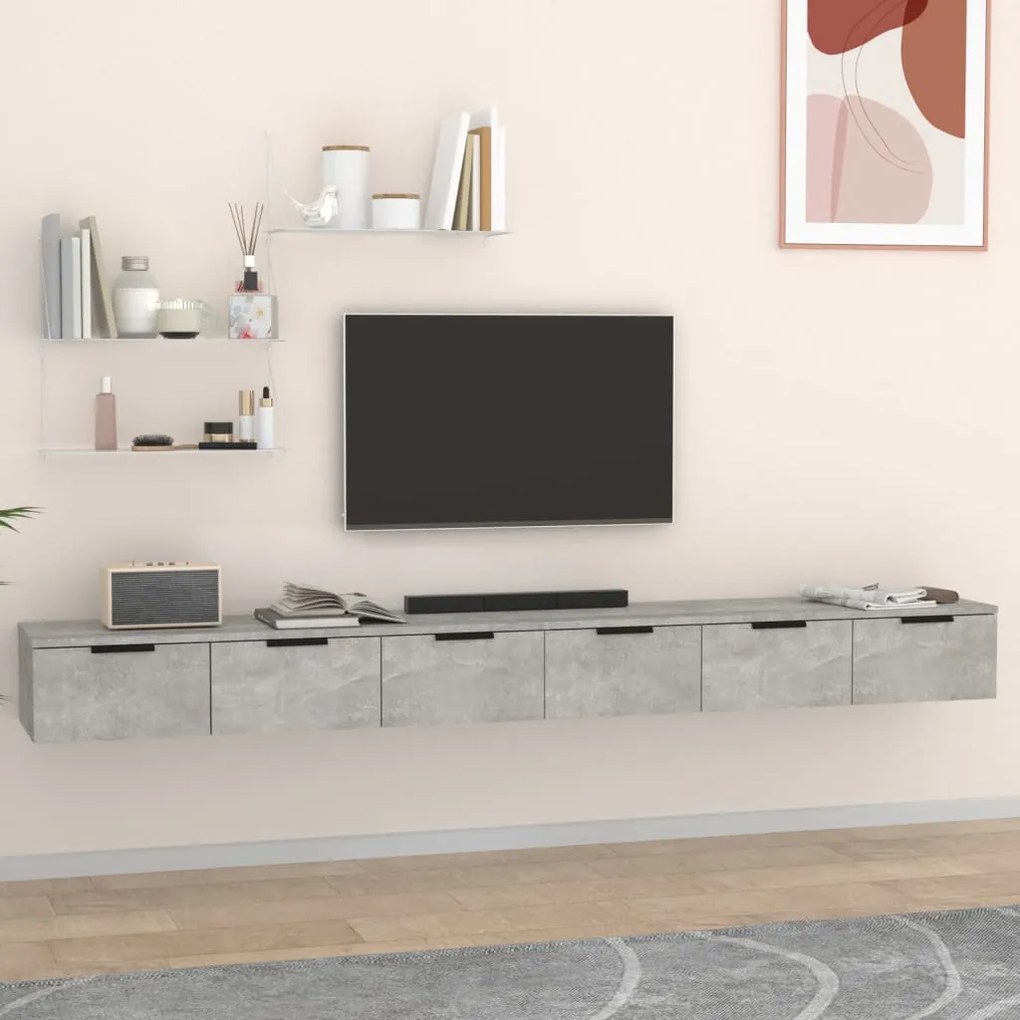 Mobili A Muro 2 Pz Grigio Cemento 102x30x20cm Legno Multistrato /