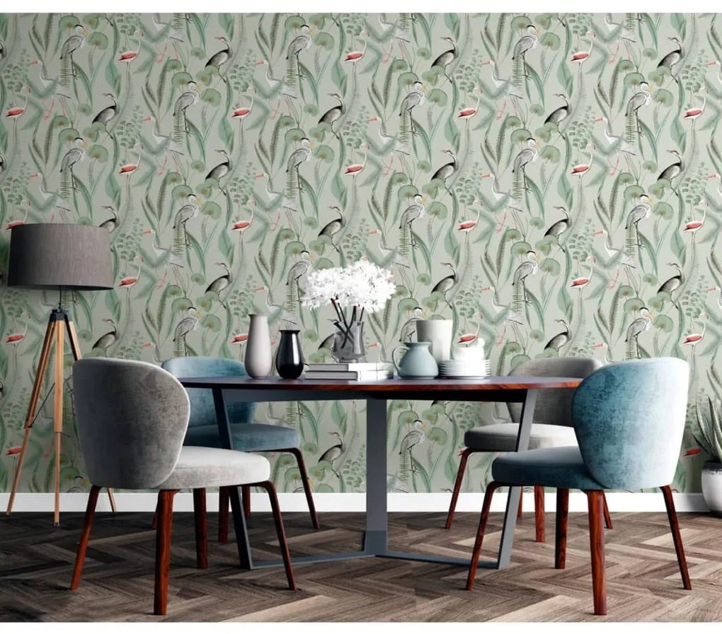 DUTCH WALLCOVERINGS Carta da Parati "Flamingo" Menta