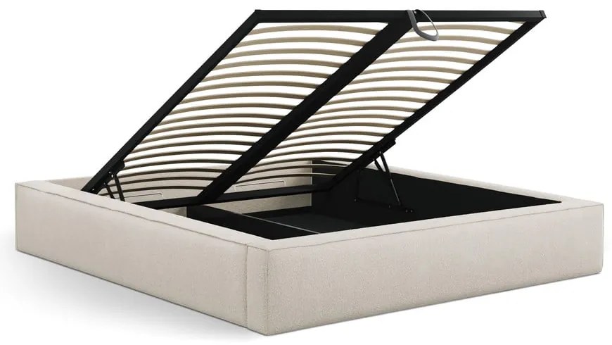 Letto matrimoniale imbottito color crema con contenitore e rete inclusi 140x200 cm Simon – Micadoni