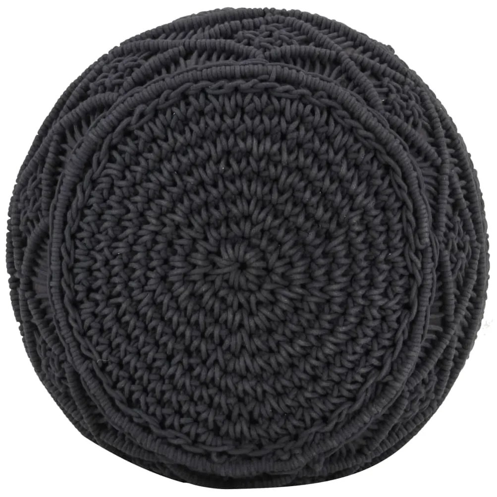 Pouf lavorato a mano macramé antracite 45x30 cm in cotone