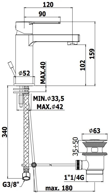 Paffoni Ringo Rin075 Miscelatore lavabo Moncomando Con Sistema Di Scarico Nero Opaco