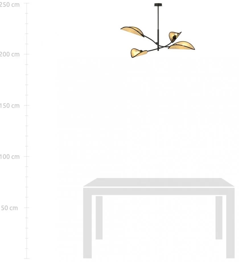 Lampadario a Sospensione in Acciaio e Tessuto LOTUS 4 Nero 4xE14 Colore del corpo Nero e Rattan