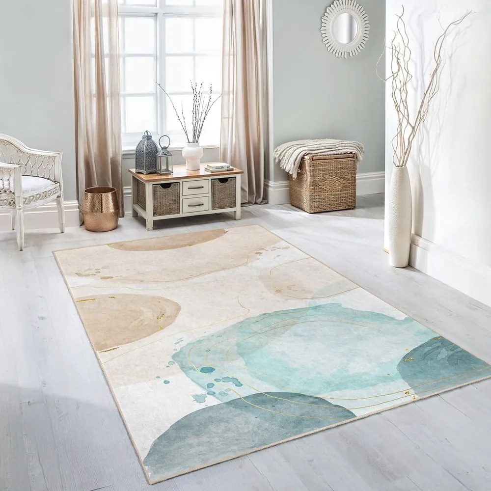 Passatoia color crema/turchese lavabile 80x200 cm Puddle – Mila Home