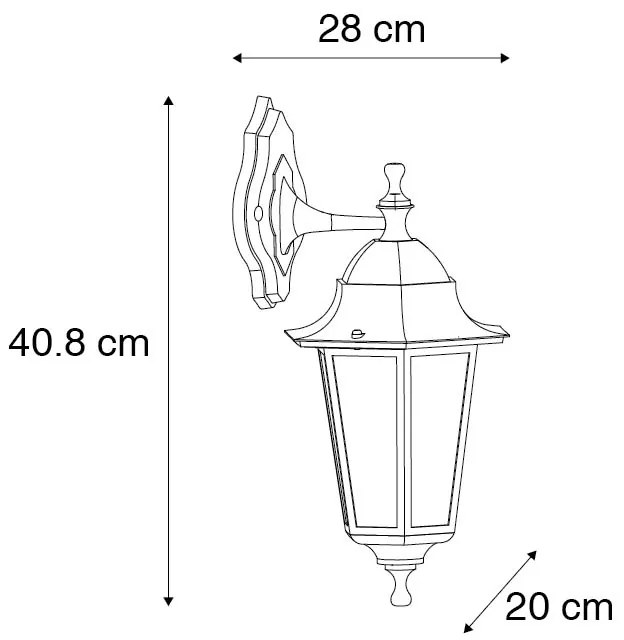 Lanterna da parete classica per esterni nera IP44 - New Orleans down