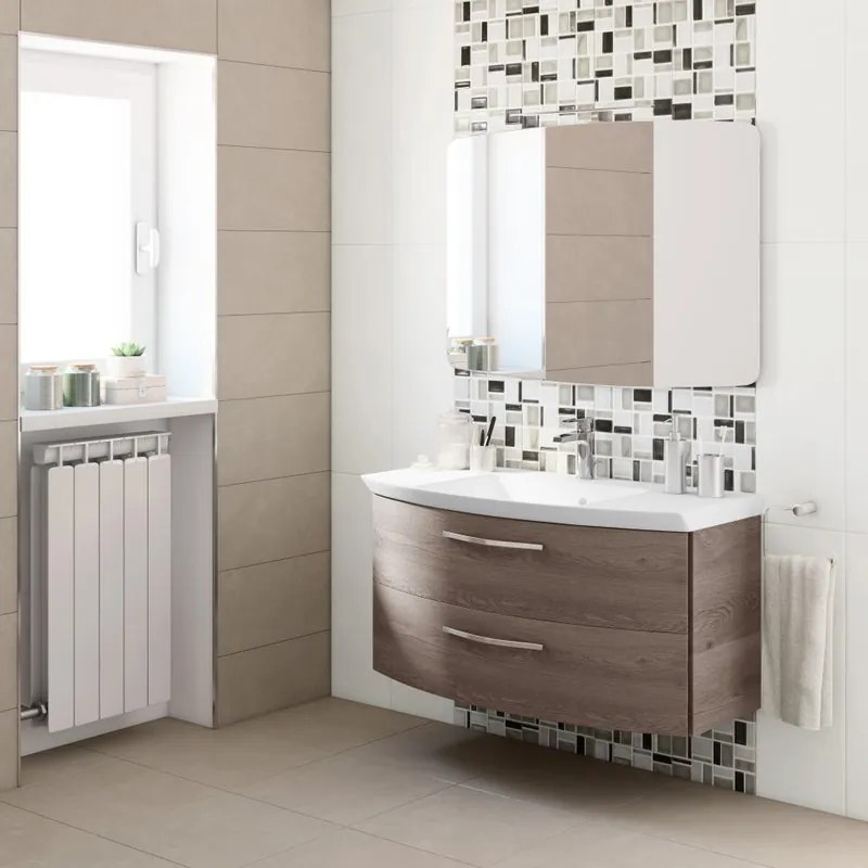 Mobile sottolavabo e lavabo Cassca per vasca centrale rovere terra L 99 x H 48 x P 47 cm 2 cassetti