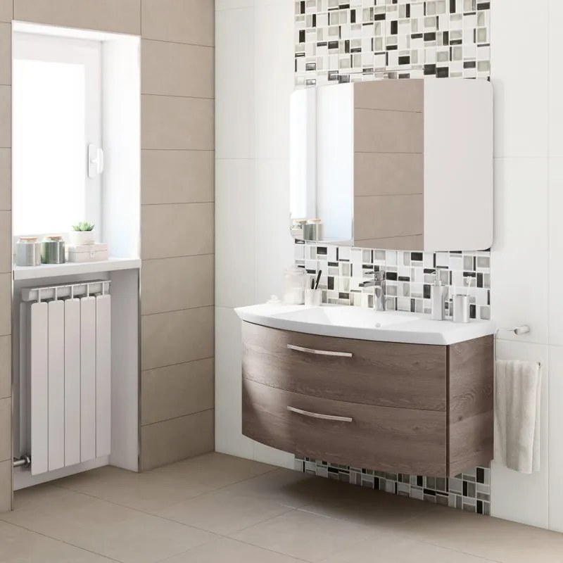 Mobile sottolavabo e lavabo Cassca rovere terra L 99 x H 48 x P 47 cm 1 vasca 2 cassetti