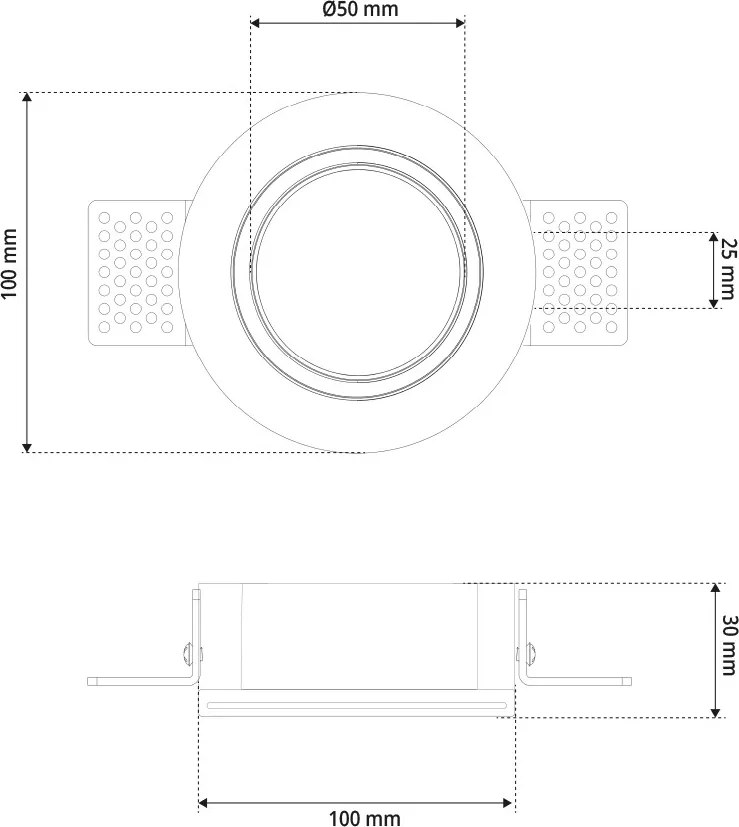 Portafaretto Rotondo Ø100mm x 30mm GU10 in Gesso Pitturabile SLIM