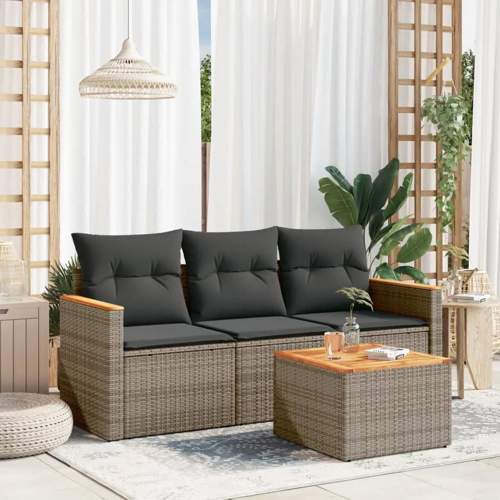 Set Divani da Giardino 4 pz con Cuscini in Polyrattan Grigio