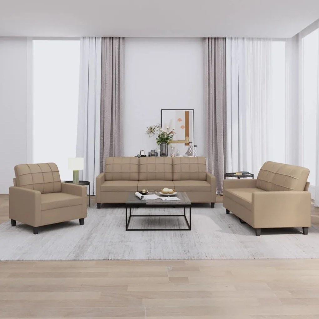 Set Di Divani 3 Pz Con Cuscini Cappuccino İn Similpelle /