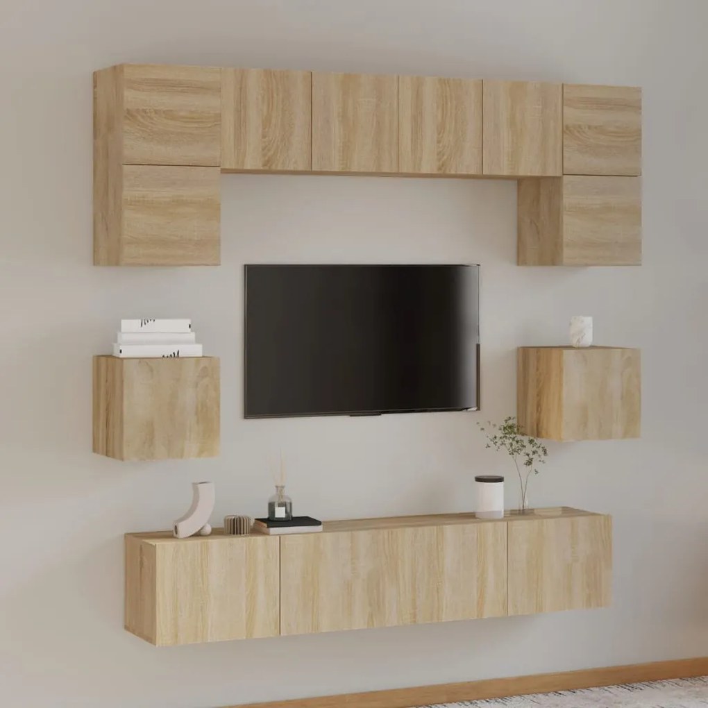Set Mobili Porta Tv 8pz Rovere Sonoma İn Legno Multistrato /