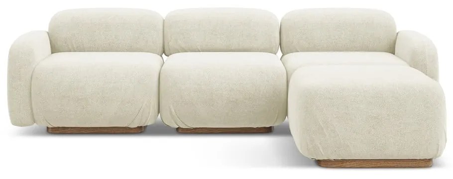 Divano angolare componibile color crema con rivestimento in bouclé Ailani – Makamii