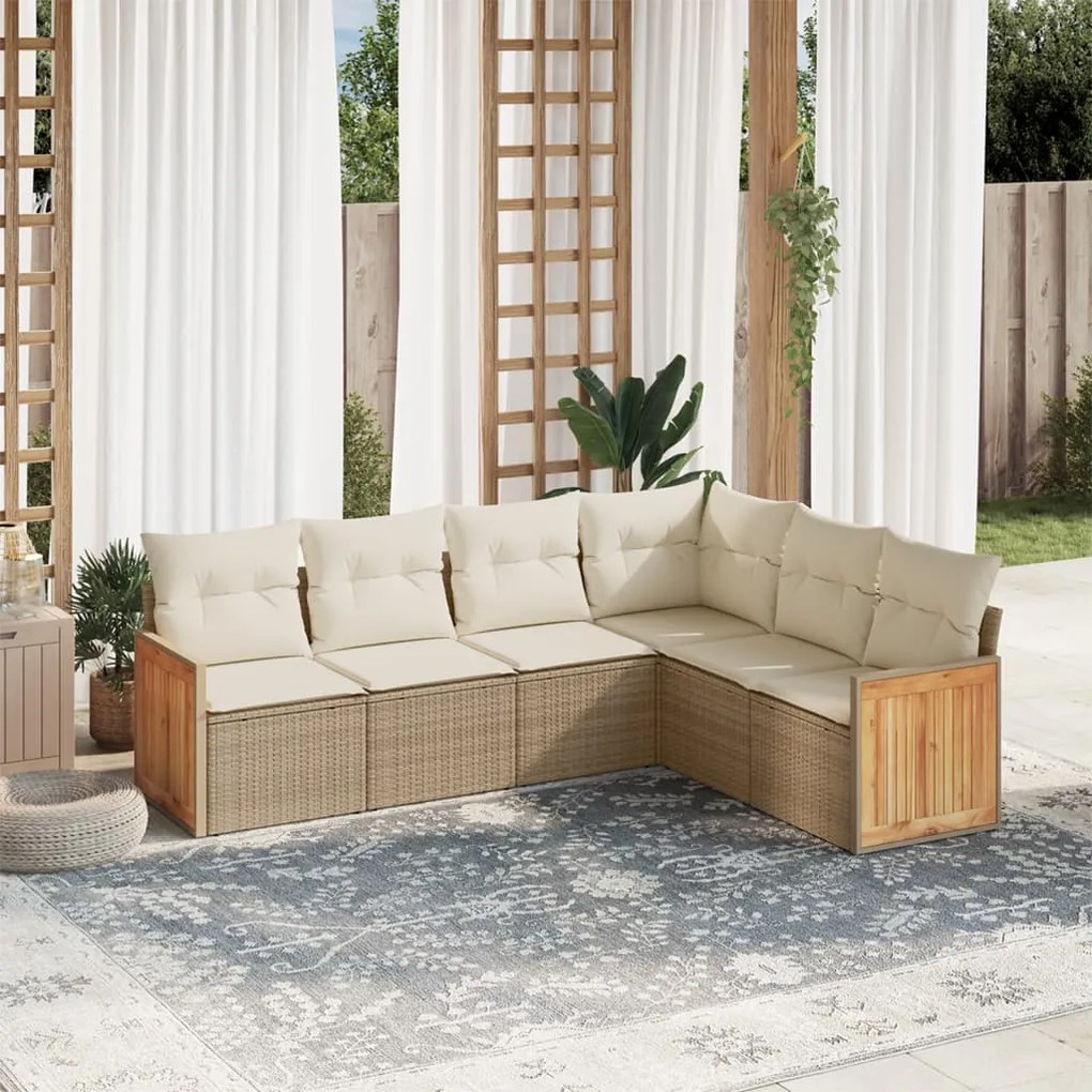 Set Divano da Giardino 6 pz con Cuscini Beige in Polyrattan