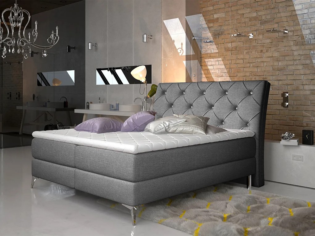 Letto matrimoniale boxspring Positano - 160 x 200 cm , Tessuto grigio liscio