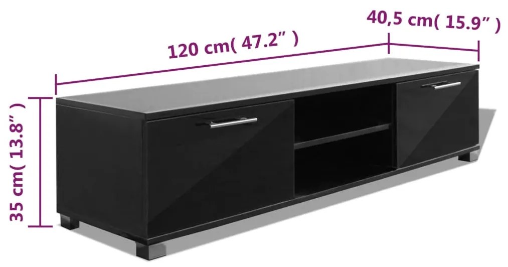 Mobile tv nero laccato lucido 120x40,3x34,7 cm