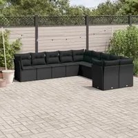 Set Divani da Giardino 10pz con Cuscini in Polyrattan Nero 3218235