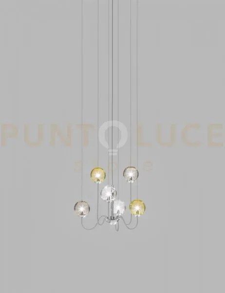 Puppet sospensione 6p multicolore 1 cromo lucido 6 luci attacco g9