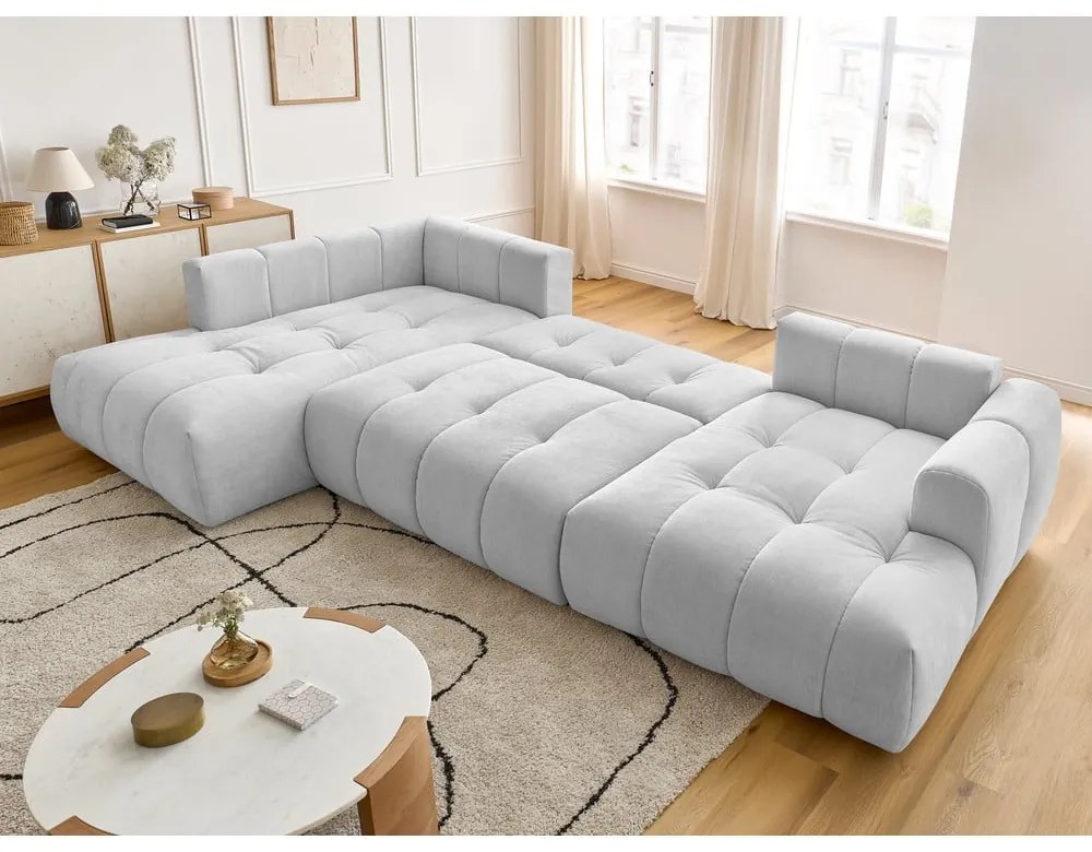 Divano angolare grigio chiaro allungabile e con contenitore (penisola a sinistra/a U) Fuji – Bobochic Paris