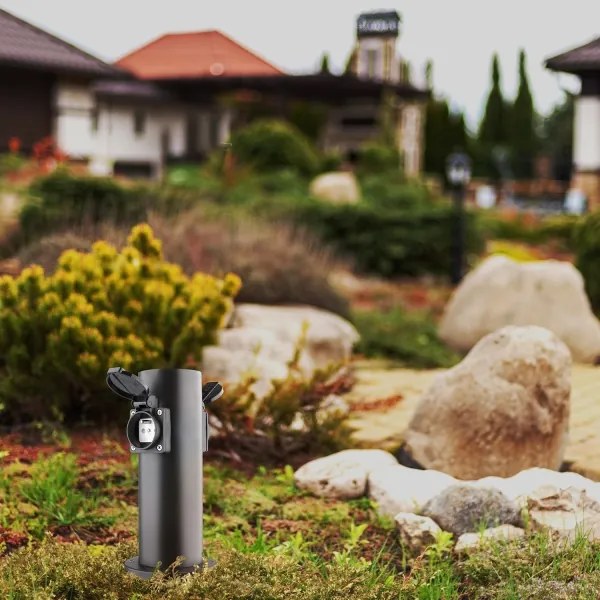 Solight PG10B - Colonna presa esterna 2Z 230V IP44 nera tonda