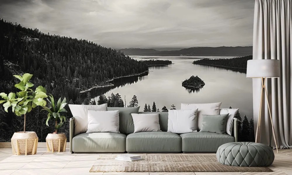 Fotomurale – Sera al lago in bianco e nero
